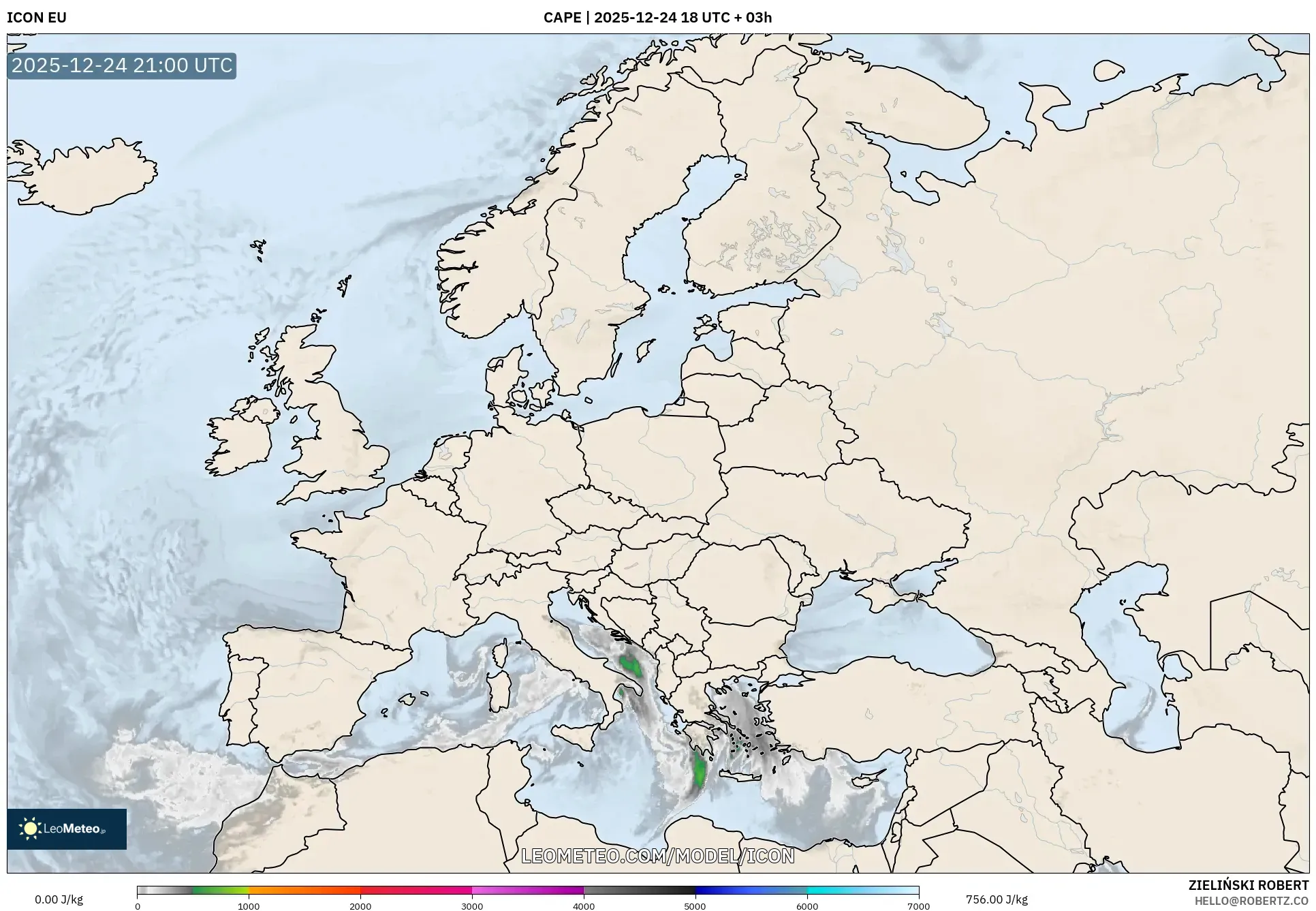 ICON model - Europe, CAPE