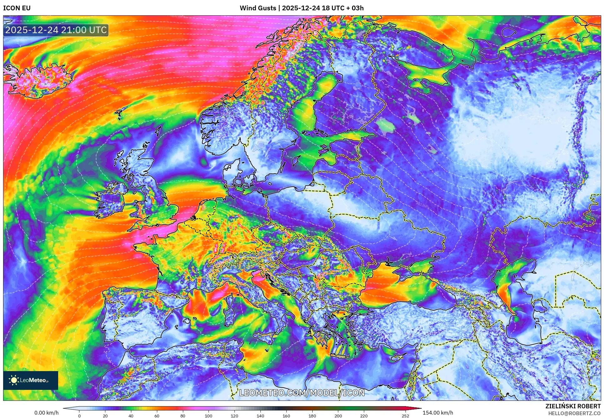 ICON model - Europe, Wind Gusts