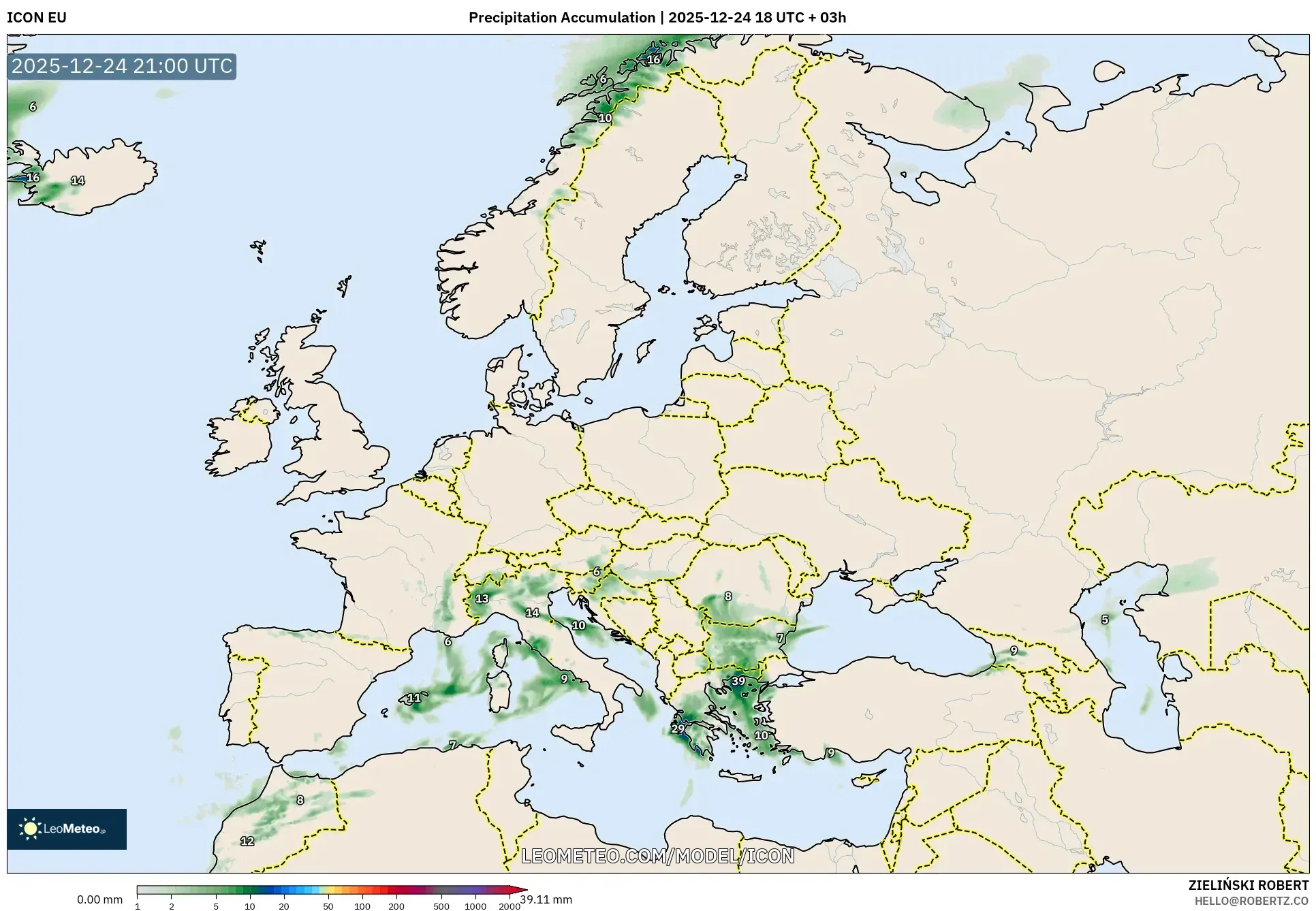 ICON model - Europe, Precipitation Accumulation
