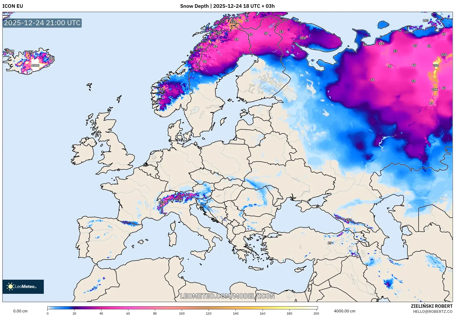 ICON model - Europe, Snow Depth