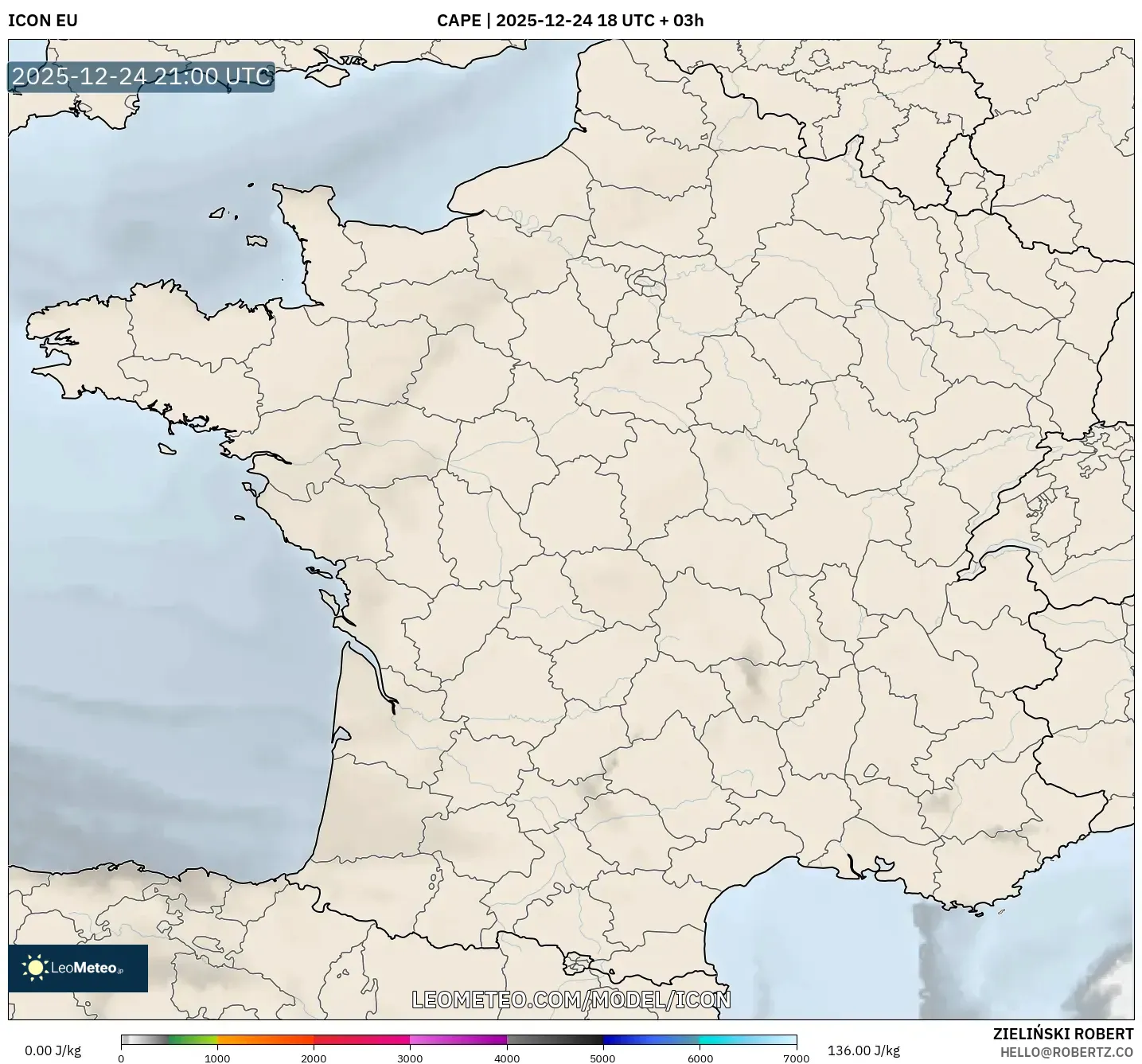 ICON model - France, CAPE