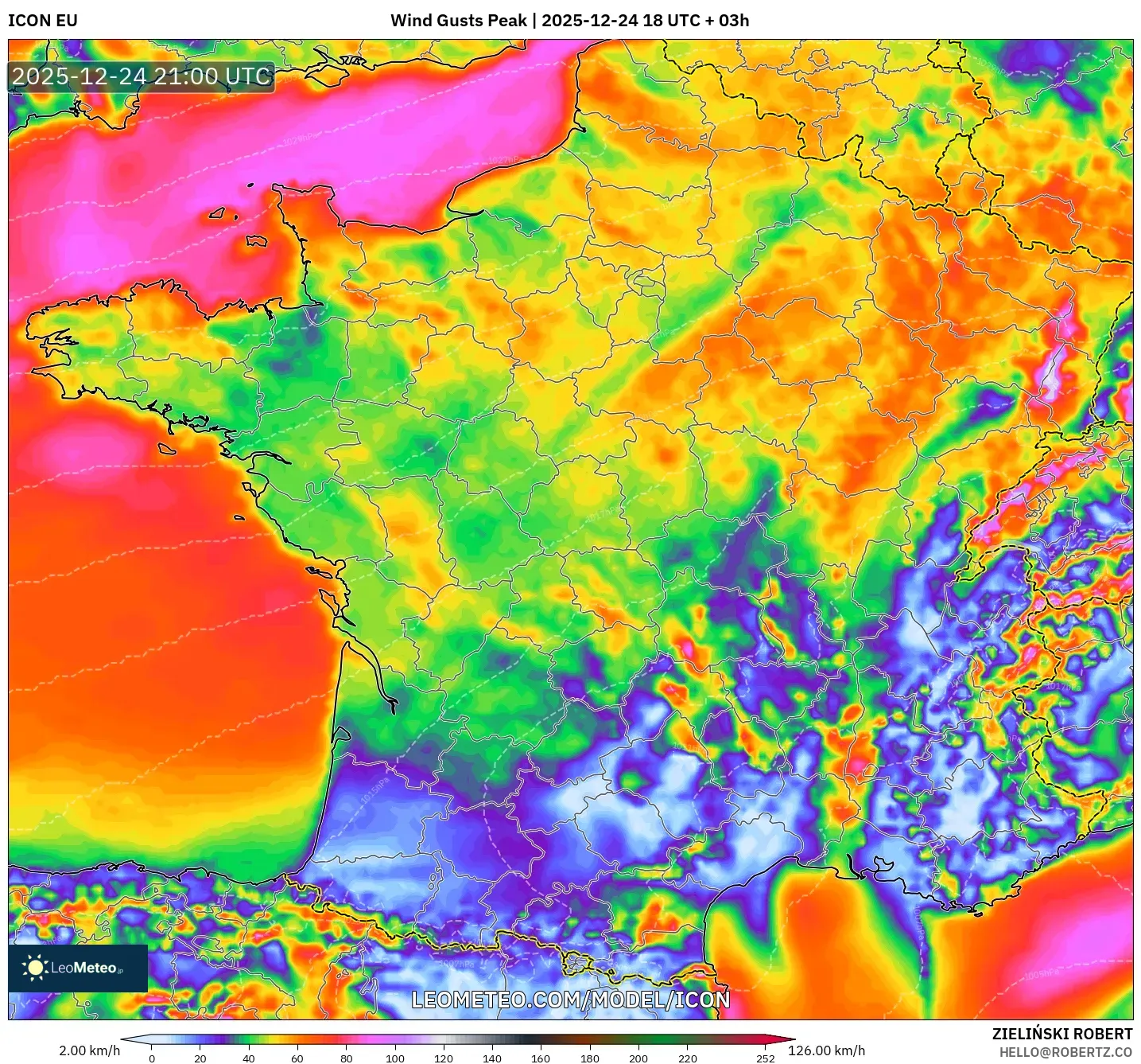 ICON model - France, Wind Gusts Peak
