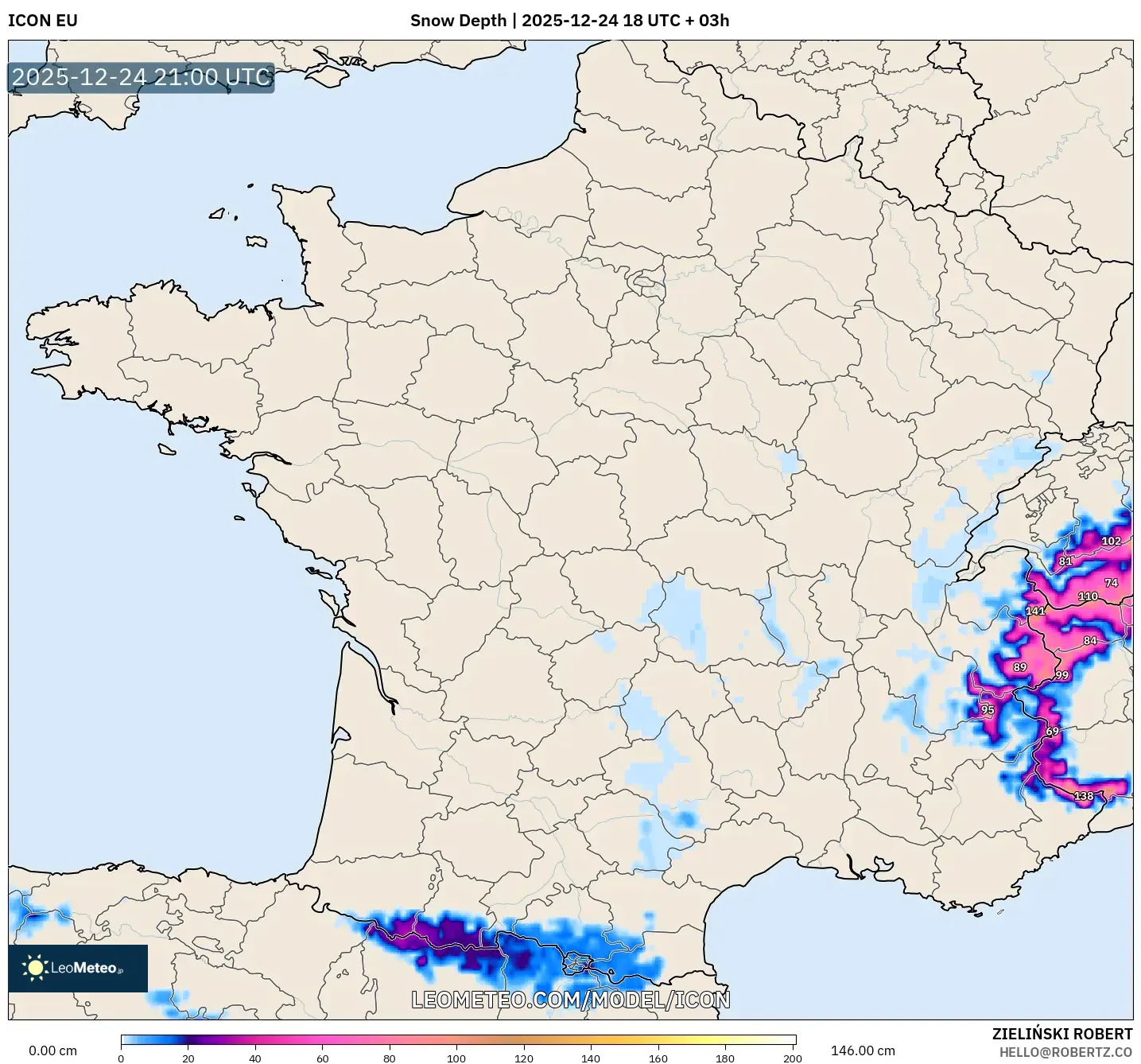 ICON model - France, Snow Depth