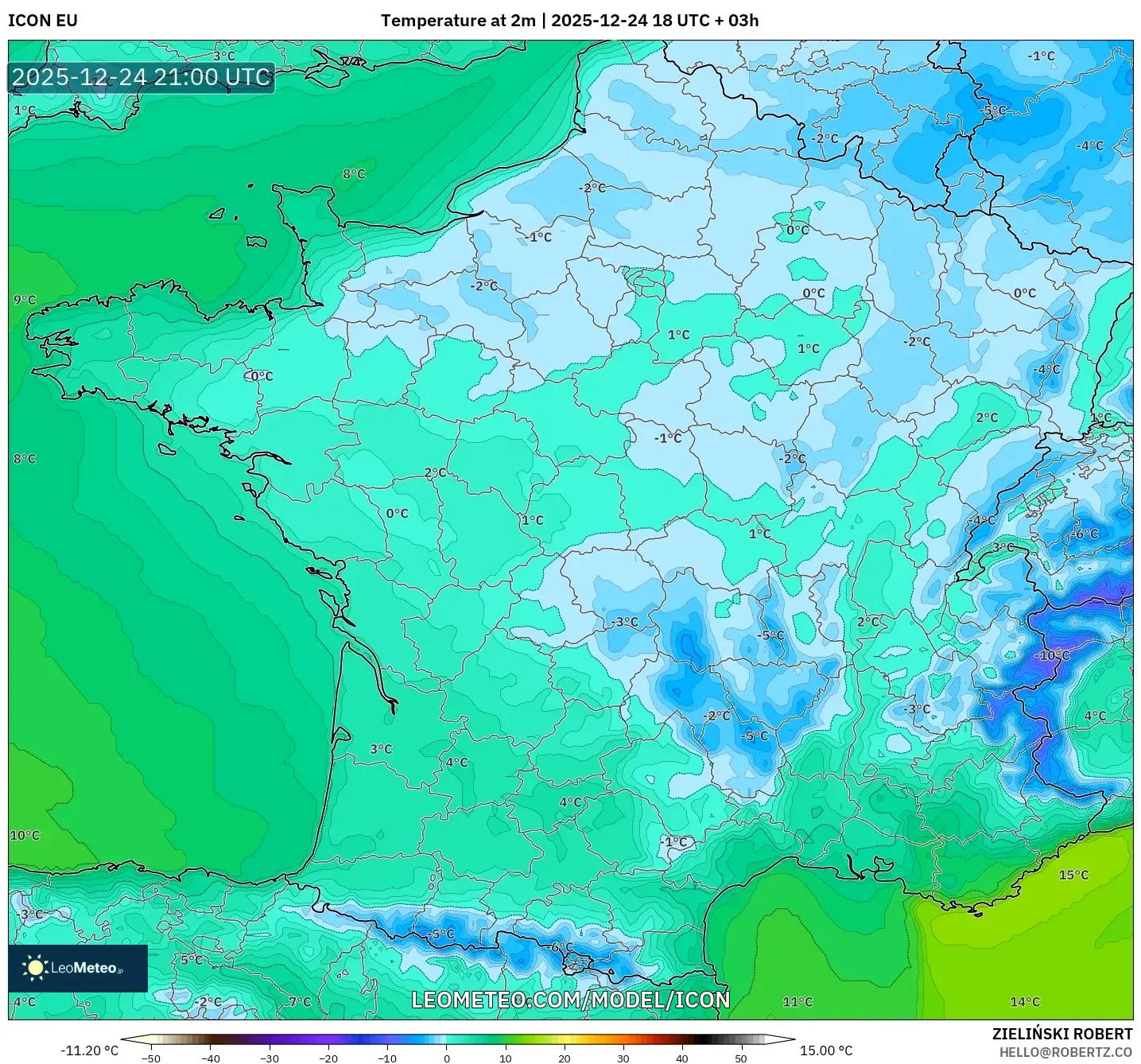 ICON model - France, Temperature at 2m