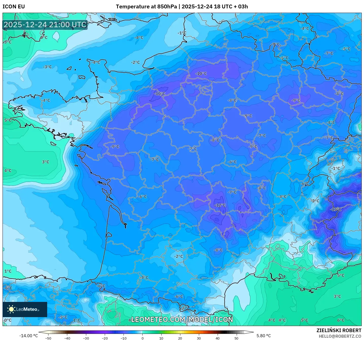 ICON model - France, Temperature at 850hPa