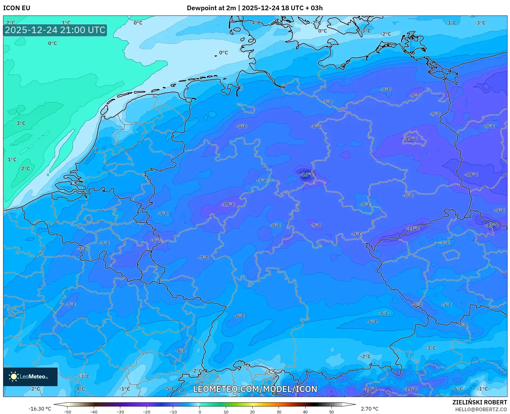 ICON model - Germany, Dewpoint at 2m