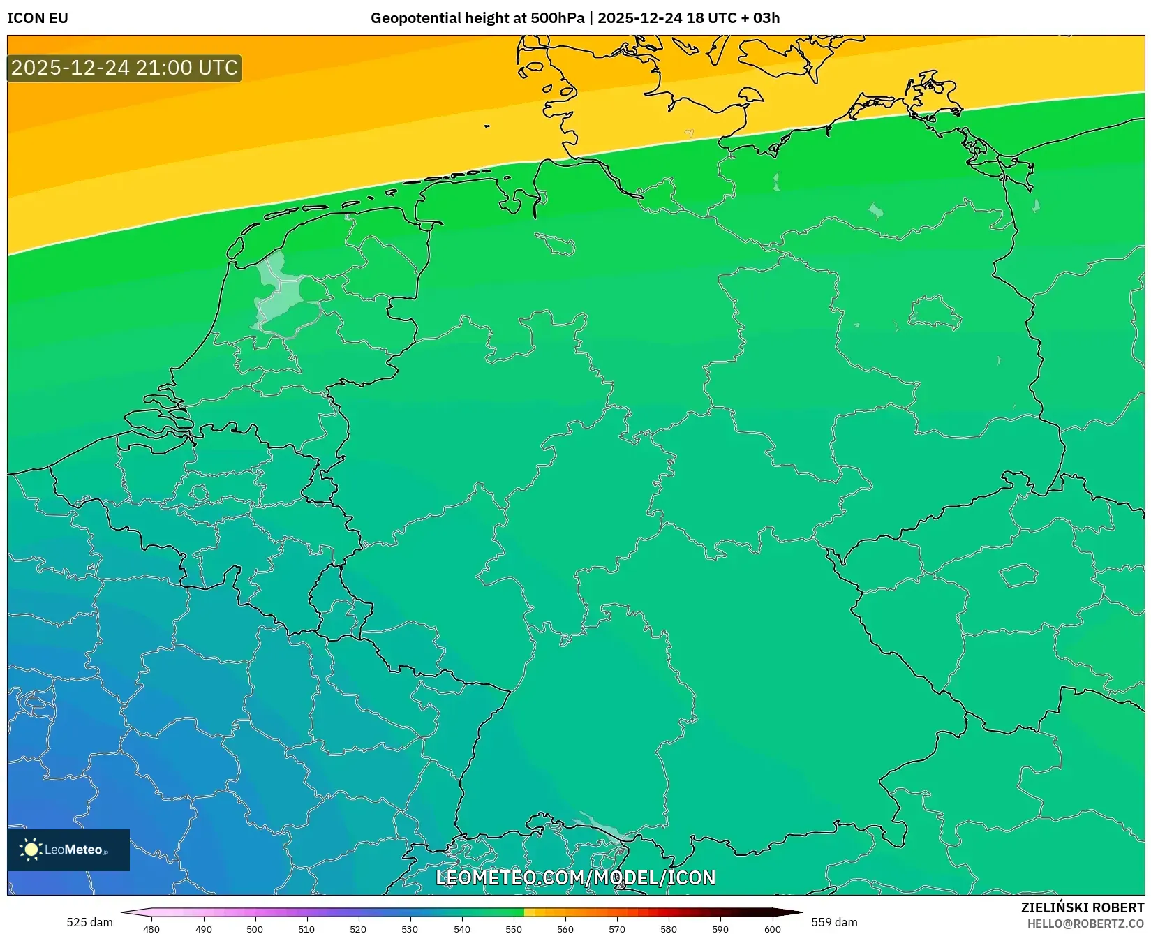 ICON model - Germany, Geopotential height at 500hPa