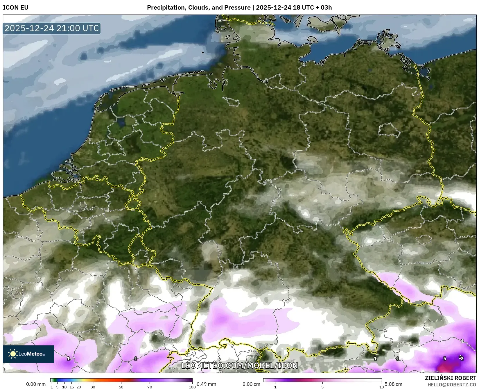 ICON model - Germany, Precipitation, Clouds, and Pressure