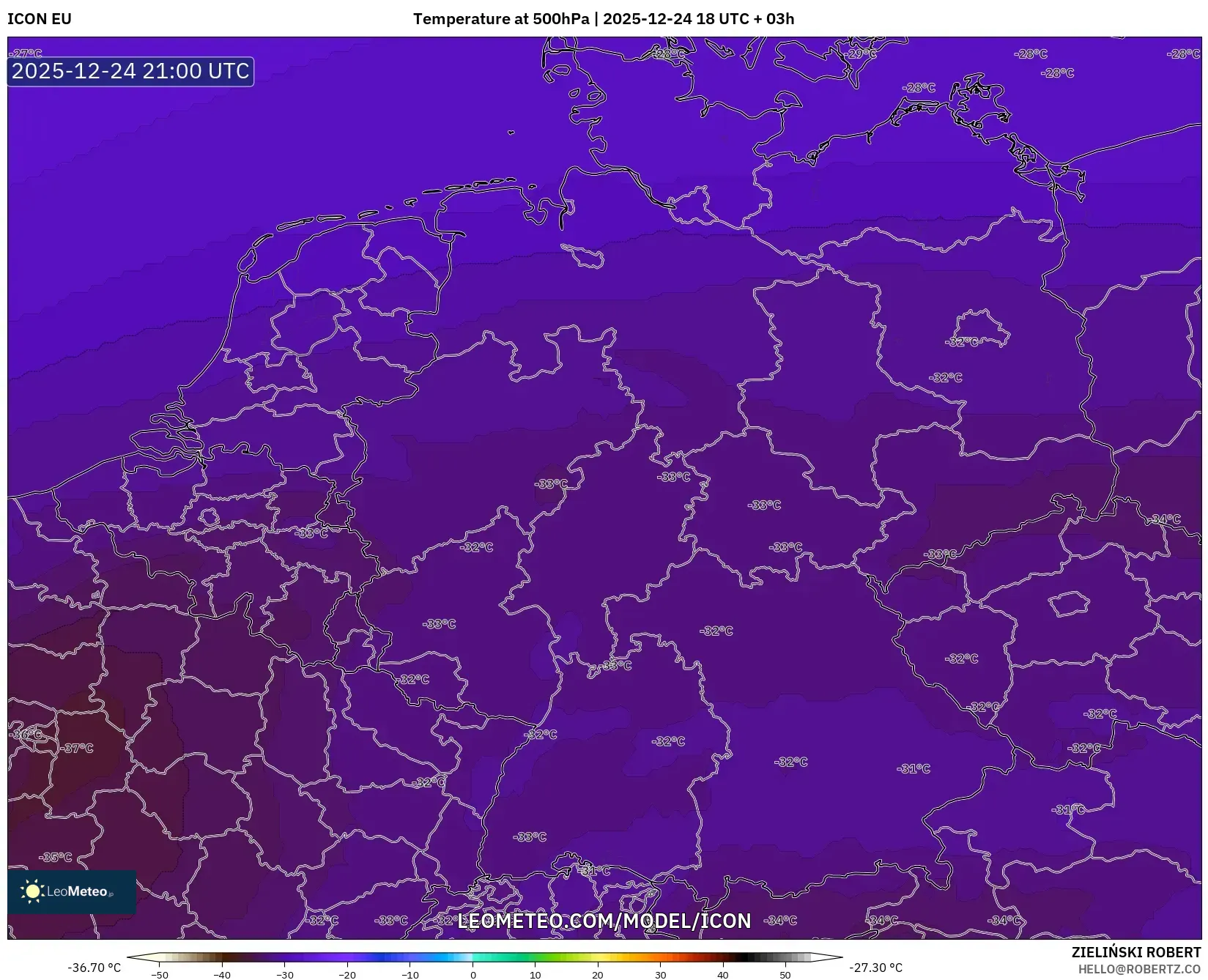 ICON model - Germany, Temperature at 500hPa