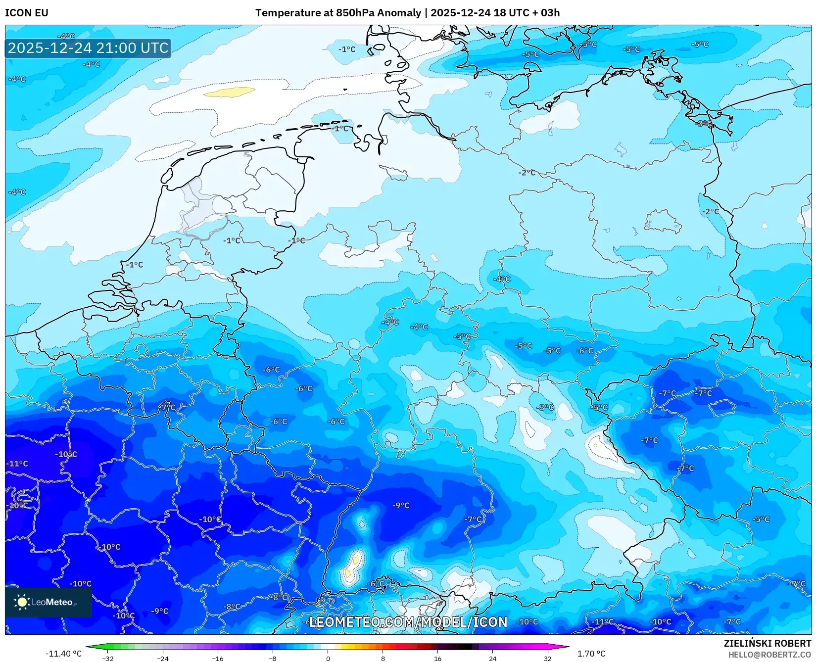 ICON model - Germany, Temperature at 850hPa Anomaly