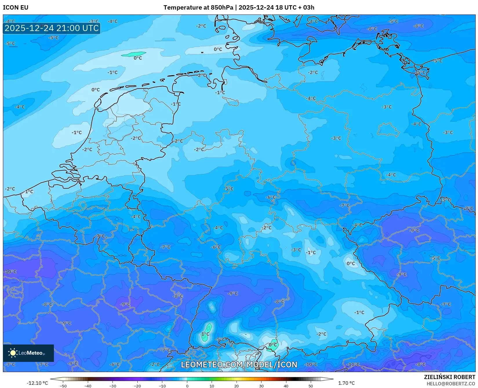 ICON model - Germany, Temperature at 850hPa