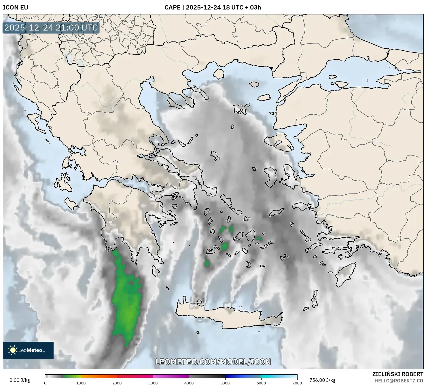 ICON model - Greece, CAPE