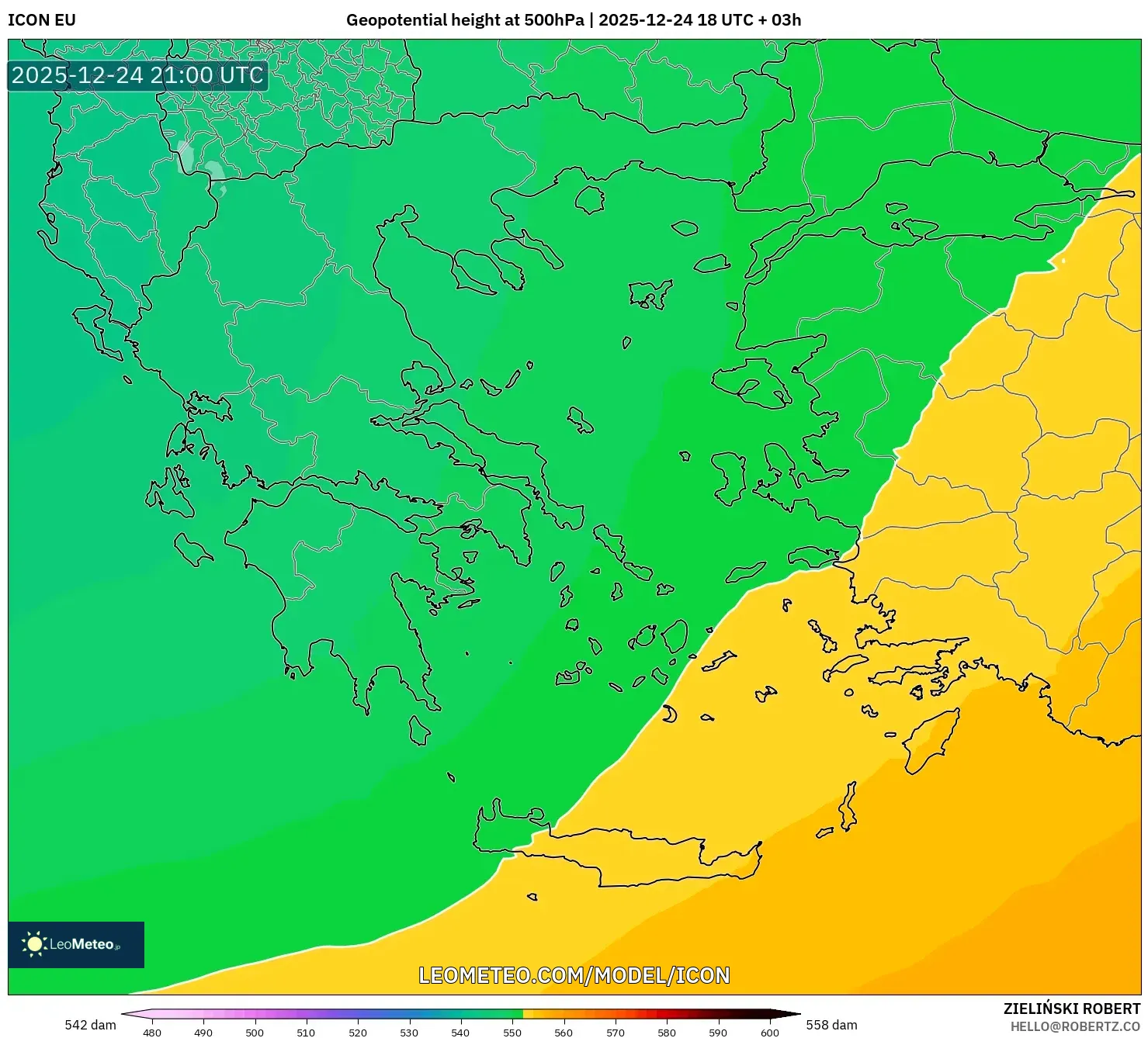 ICON model - Greece, Geopotential height at 500hPa