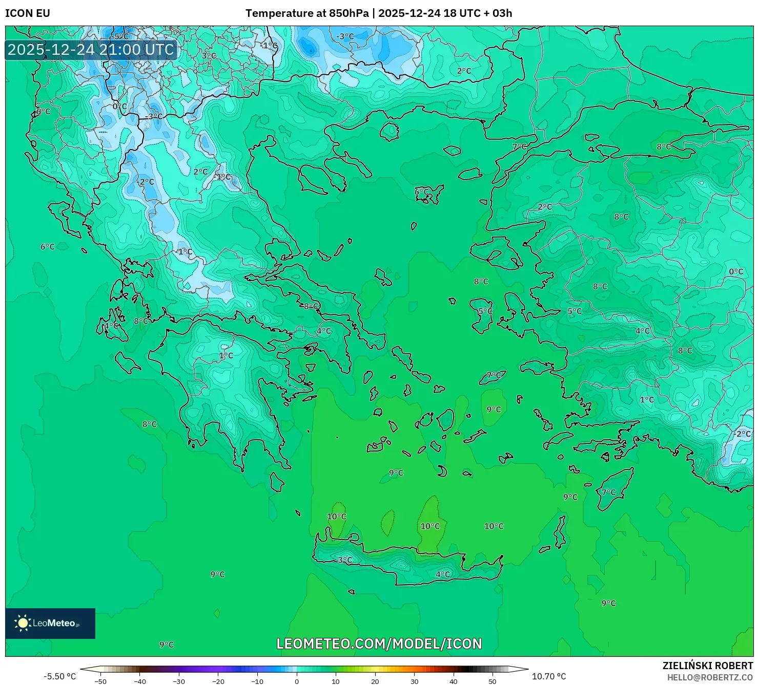 ICON model - Greece, Temperature at 850hPa
