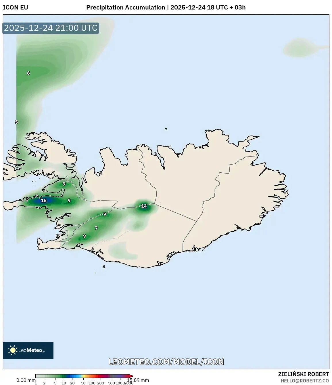 ICON model - Iceland, Precipitation Accumulation