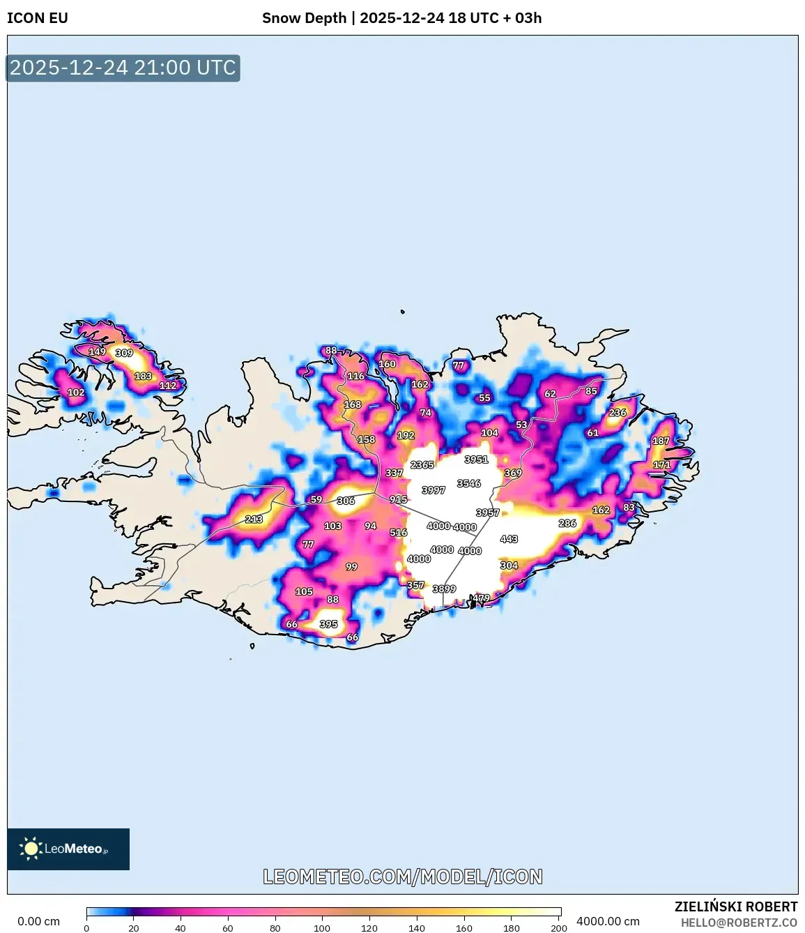 ICON model - Iceland, Snow Depth