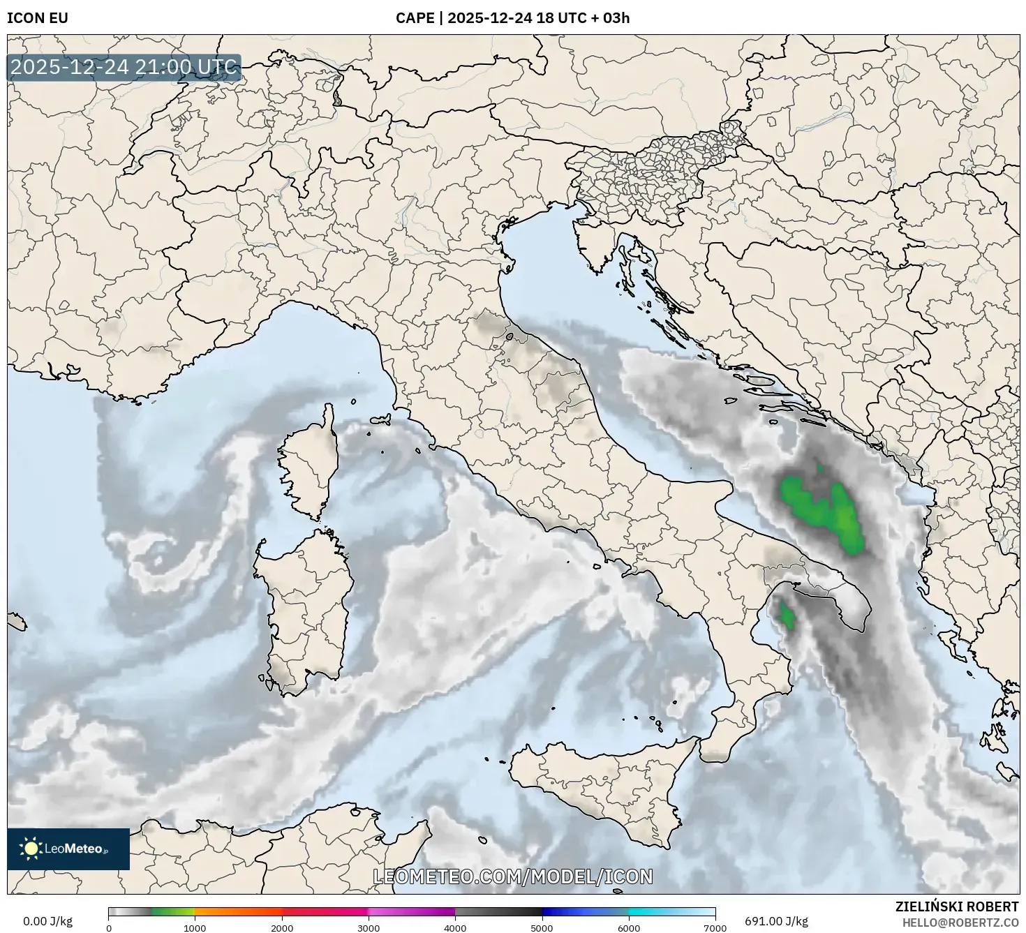 ICON model - Italy, CAPE