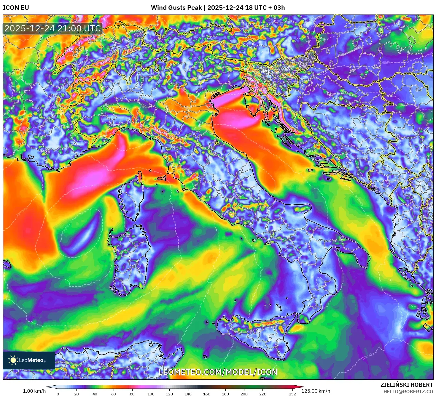 ICON model - Italy, Wind Gusts Peak