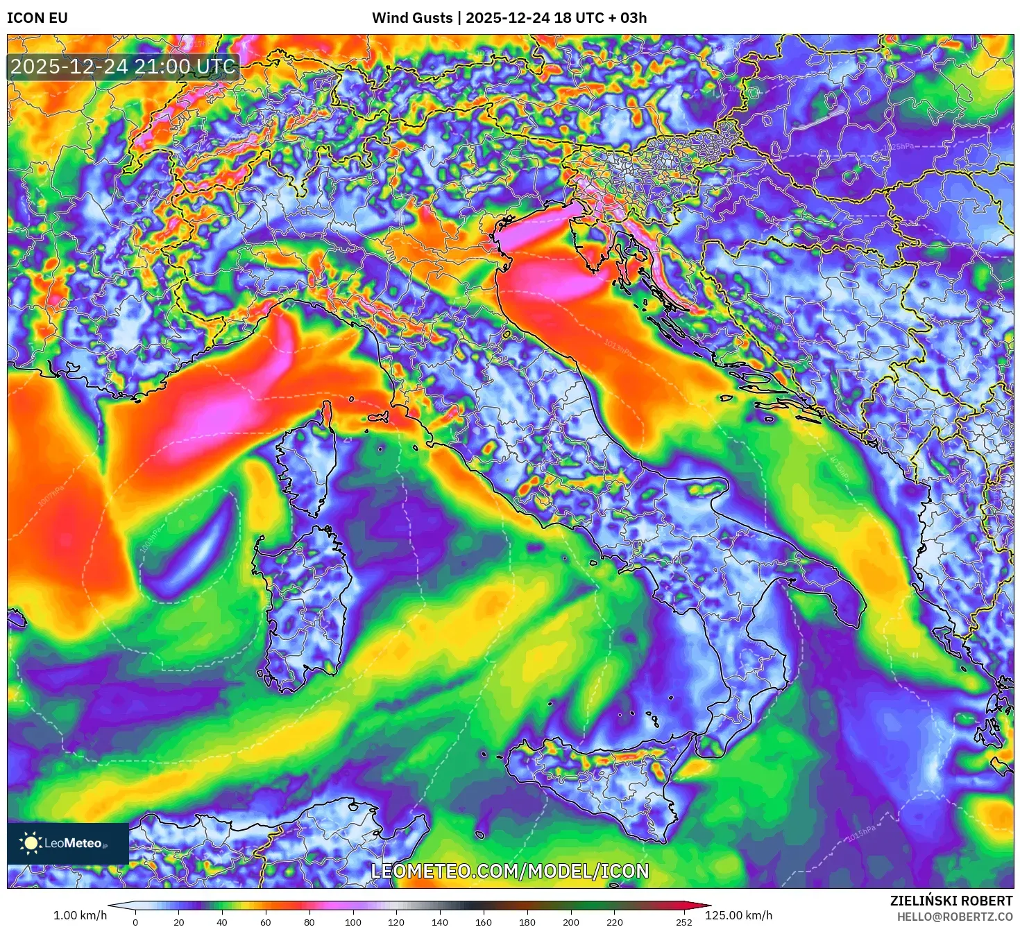 ICON model - Italy, Wind Gusts