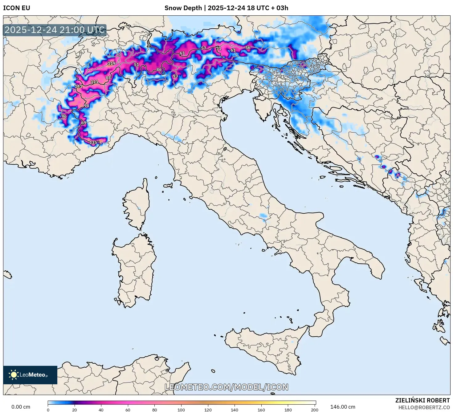 ICON model - Italy, Snow Depth
