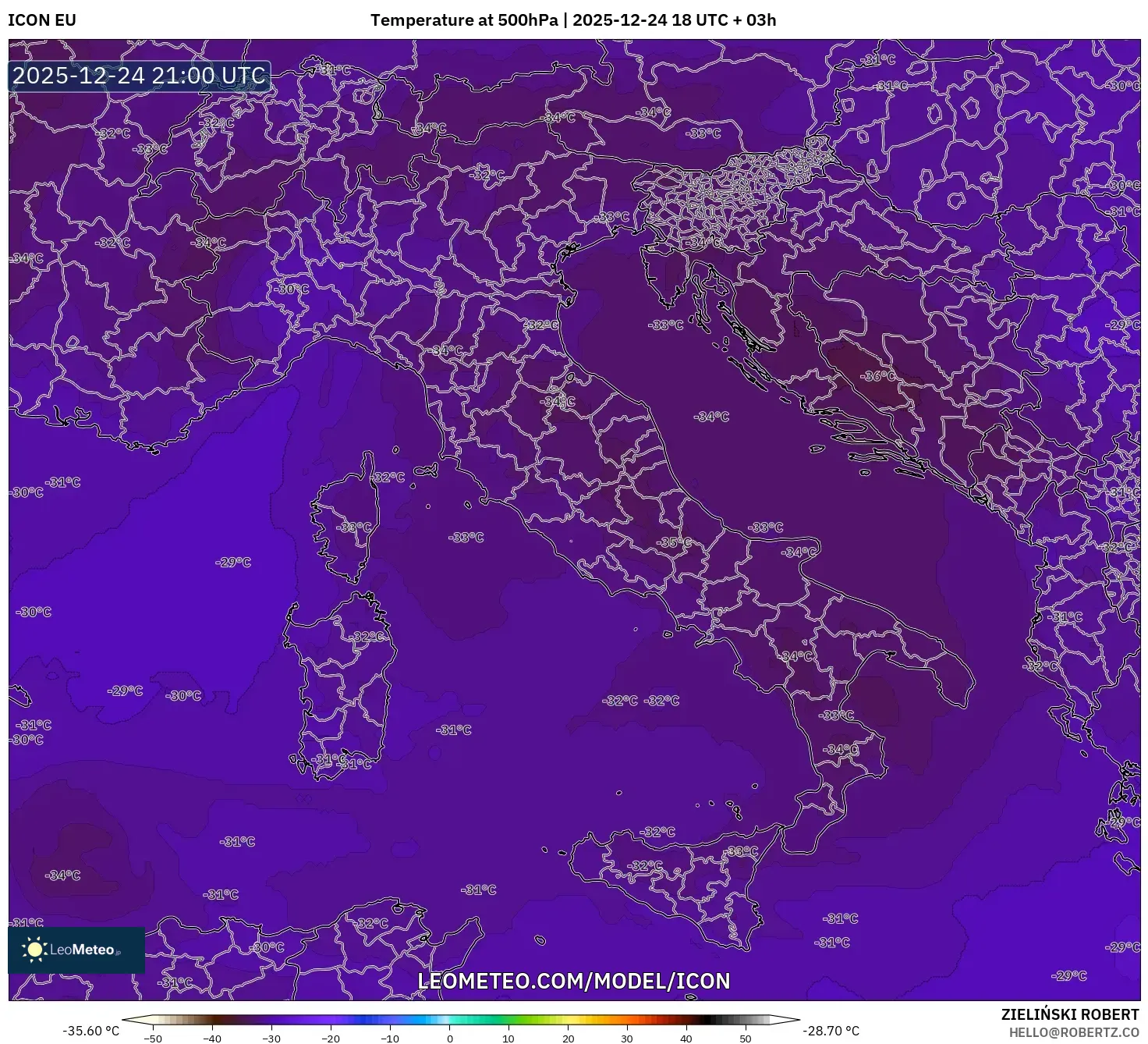 ICON model - Italy, Temperature at 500hPa