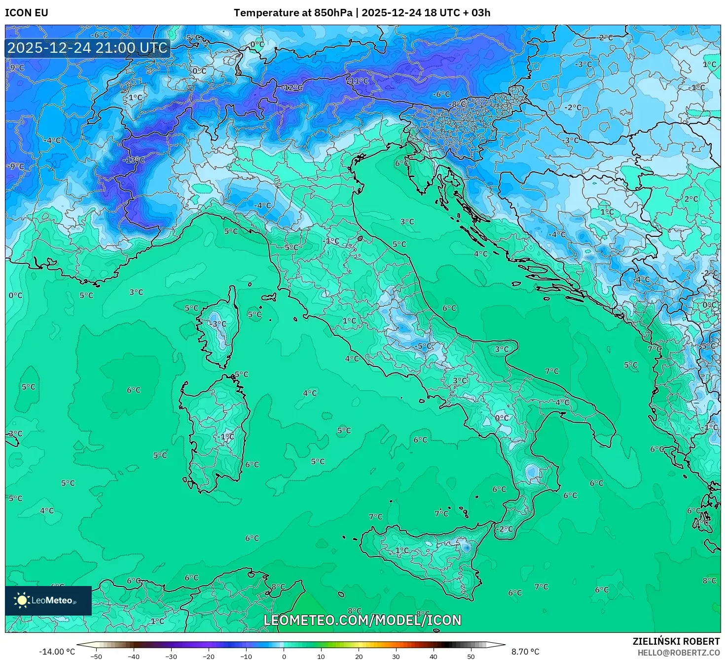 ICON model - Italy, Temperature at 850hPa