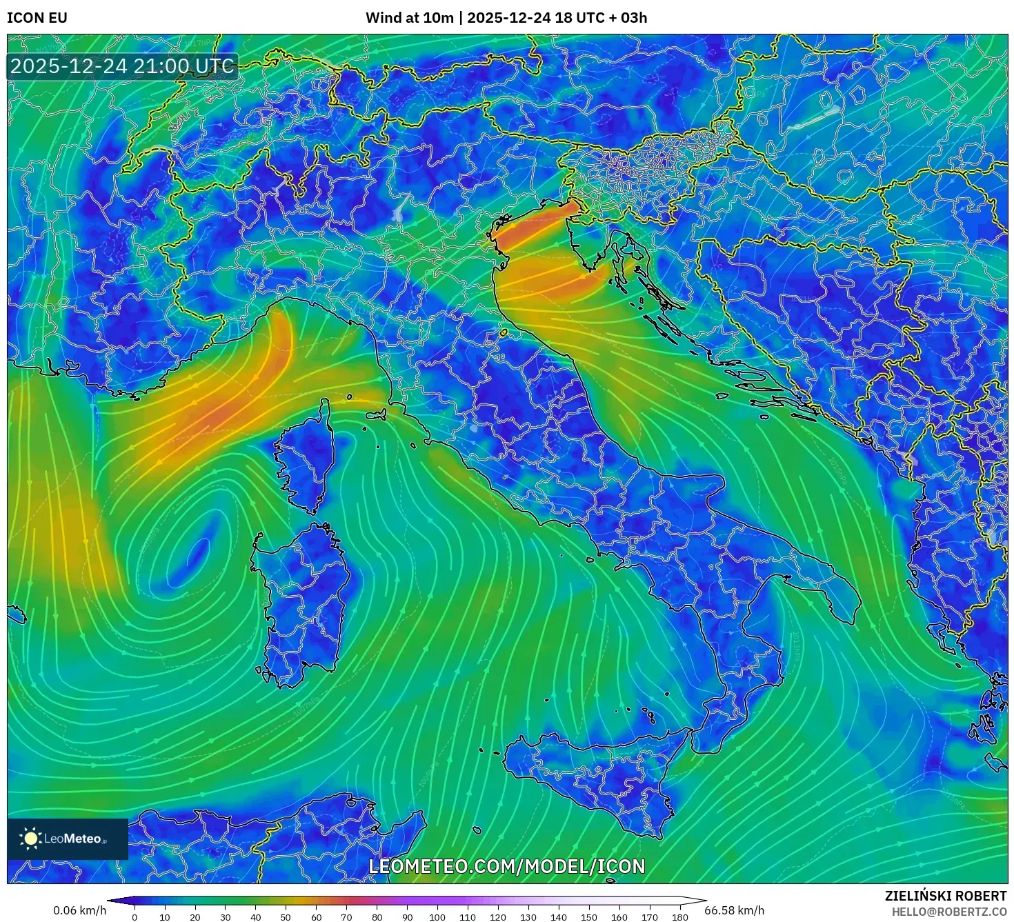 ICON model - Italy, Wind at 10m
