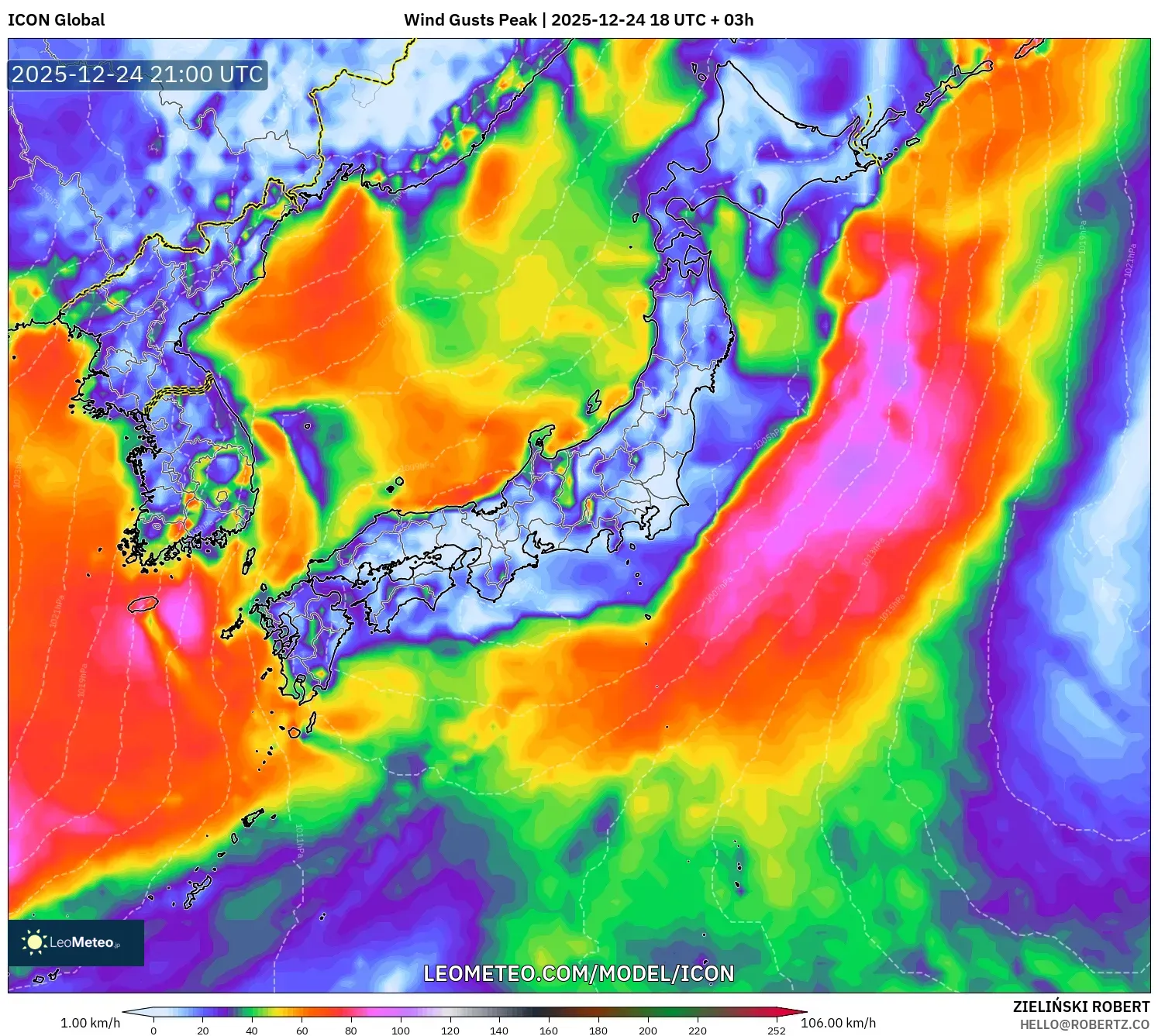ICON model - Japan, Wind Gusts Peak