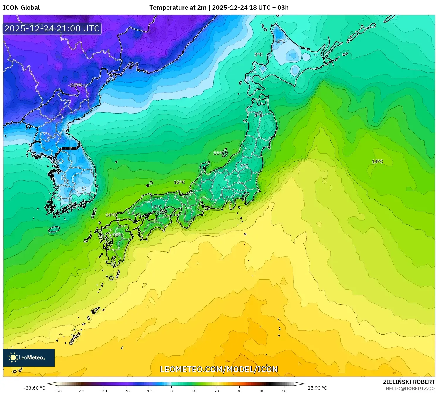 ICON model - Japan, Temperature at 2m