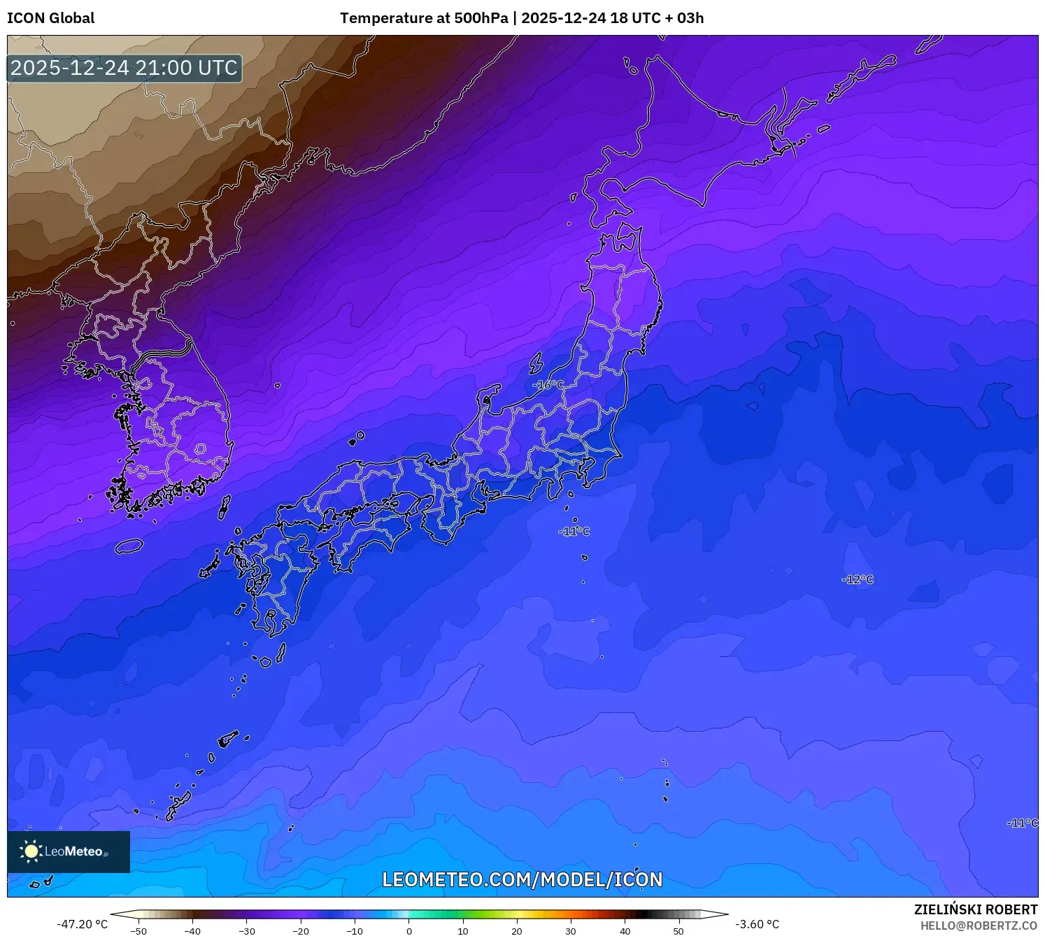 ICON model - Japan, Temperature at 500hPa