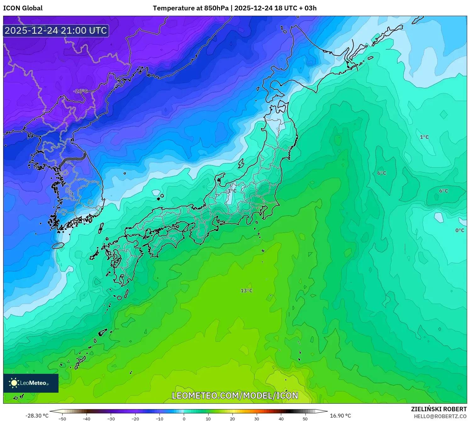 ICON model - Japan, Temperature at 850hPa