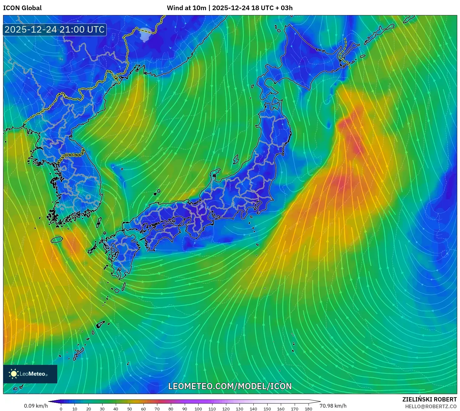 ICON model - Japan, Wind at 10m