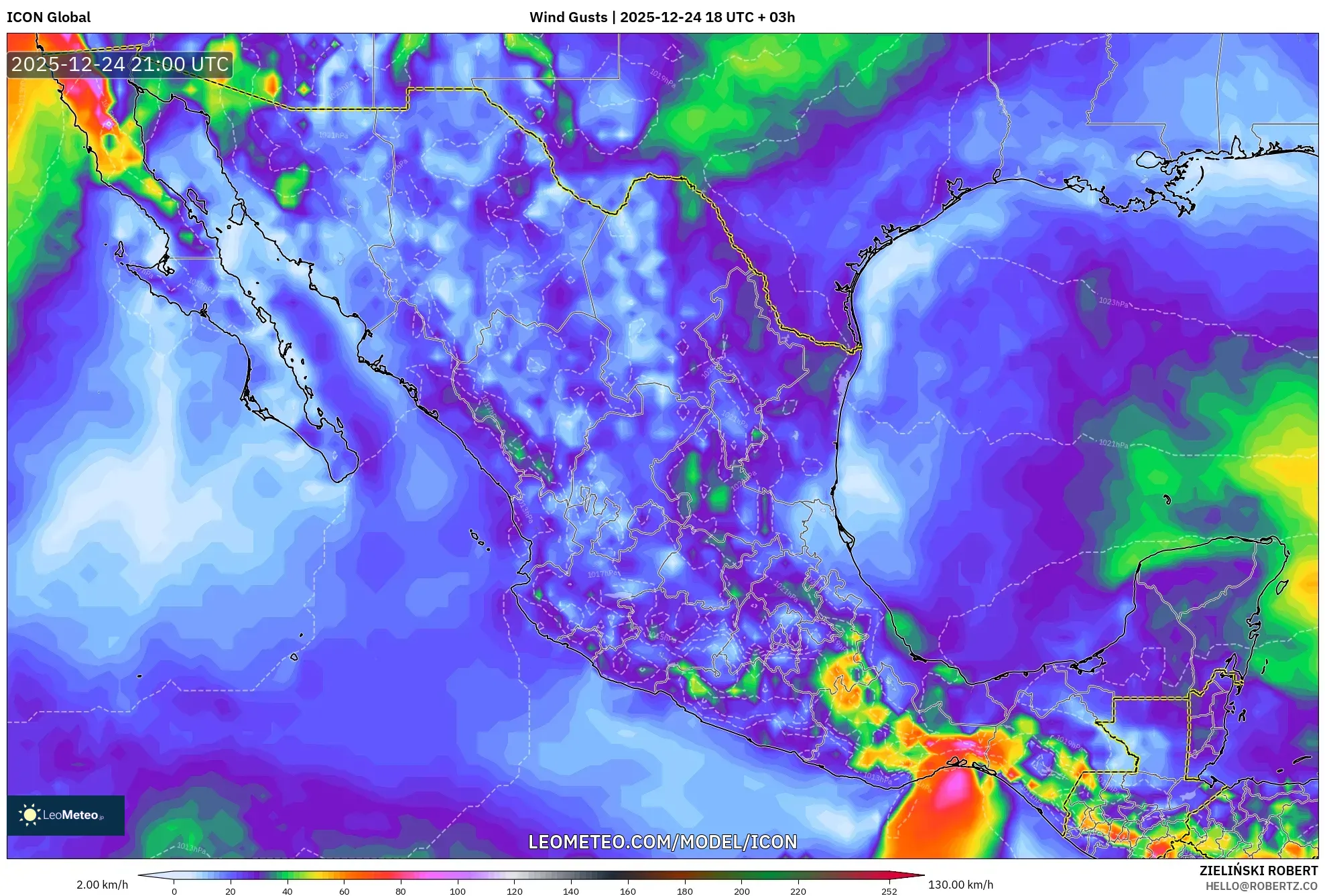 ICON model - Mexico, Wind Gusts
