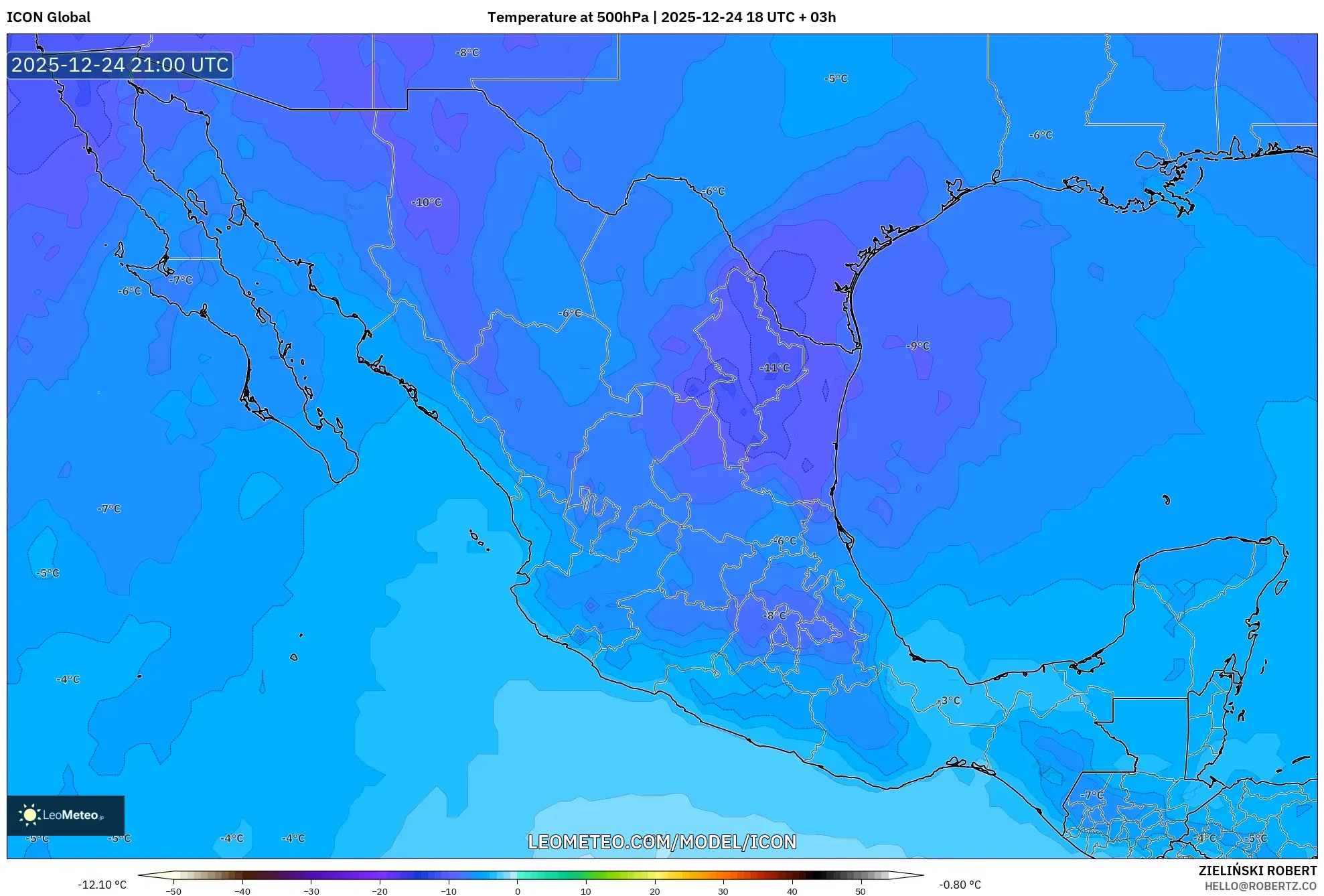 ICON model - Mexico, Temperature at 500hPa