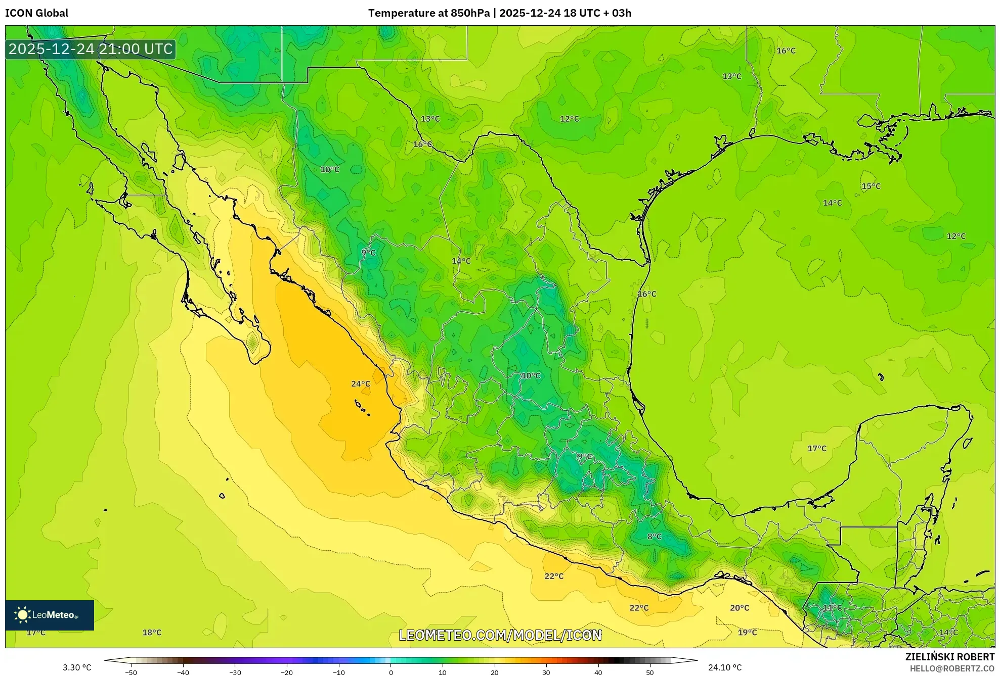 ICON model - Mexico, Temperature at 850hPa