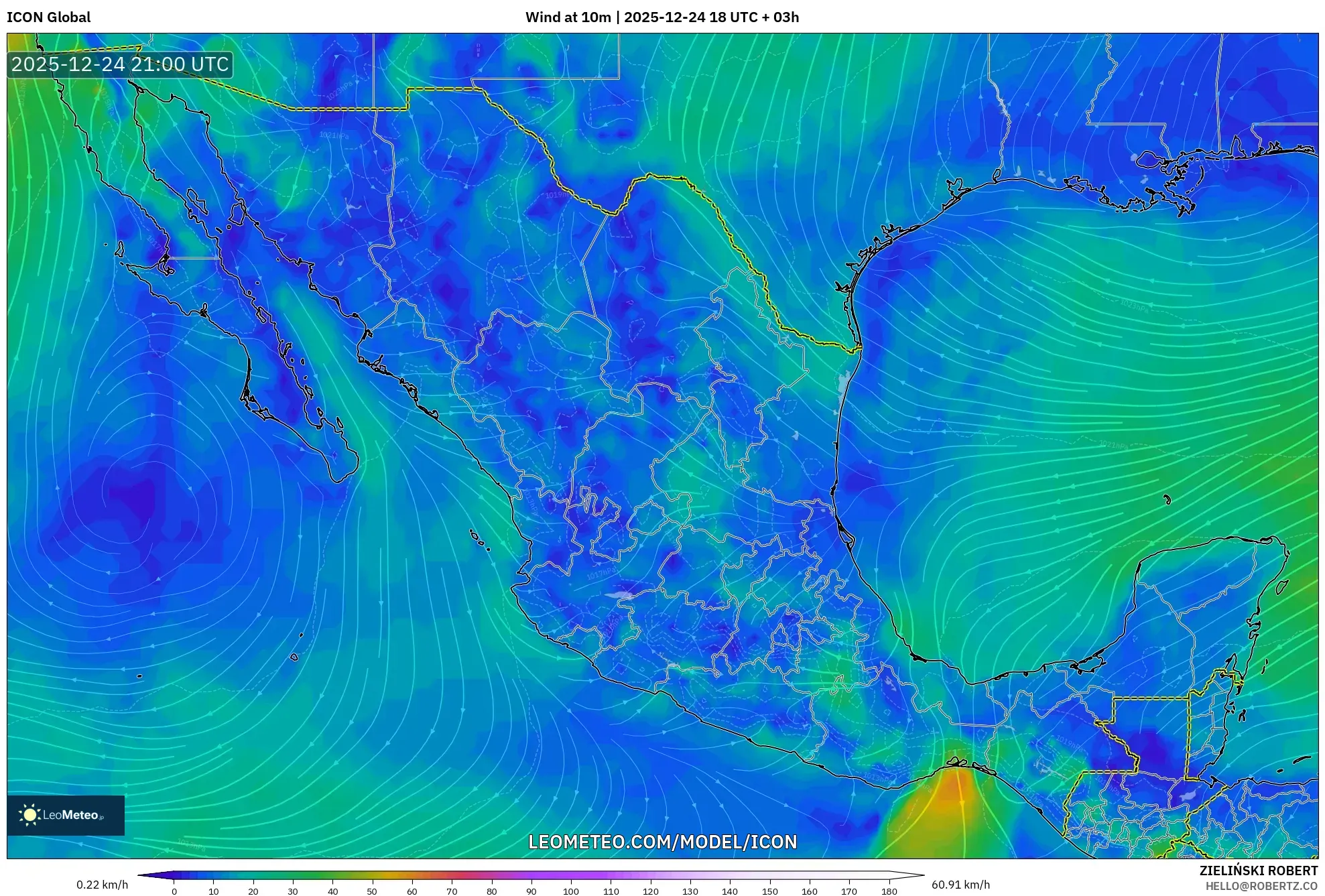 ICON model - Mexico, Wind at 10m