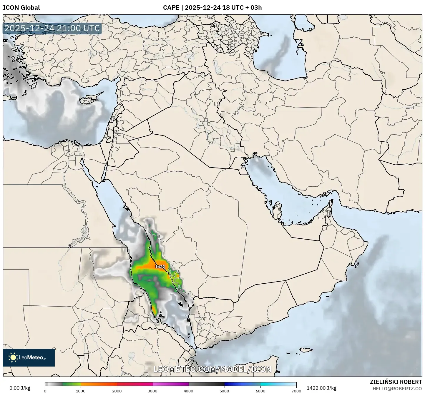 ICON model - Middle East, CAPE