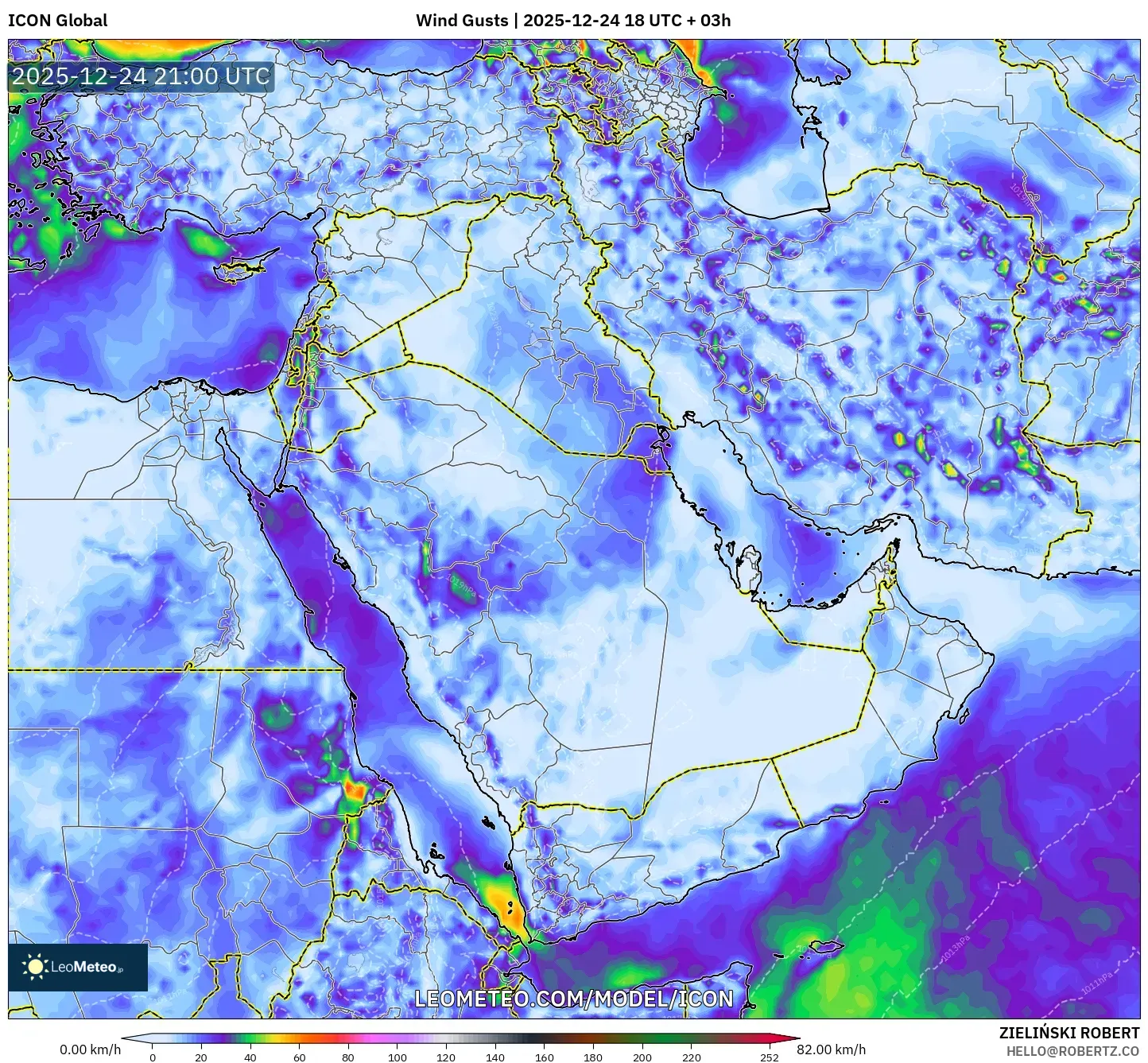 ICON model - Middle East, Wind Gusts