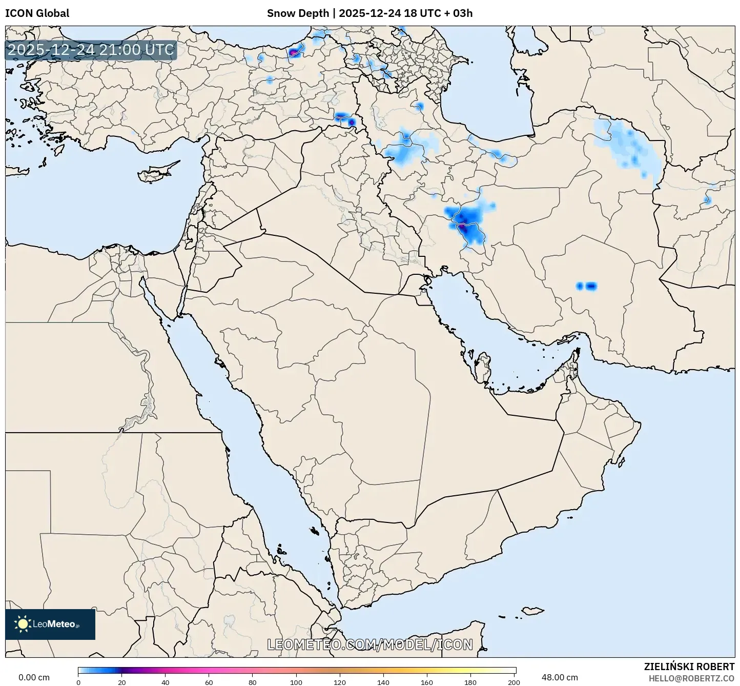 ICON model - Middle East, Snow Depth