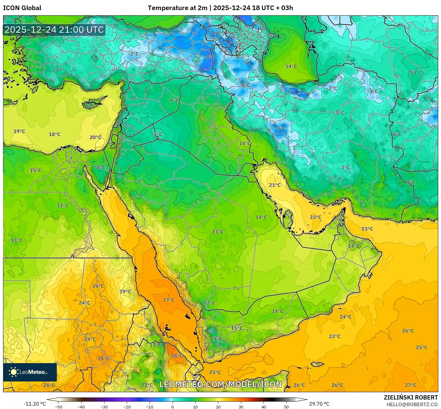 ICON model - Middle East, Temperature at 2m