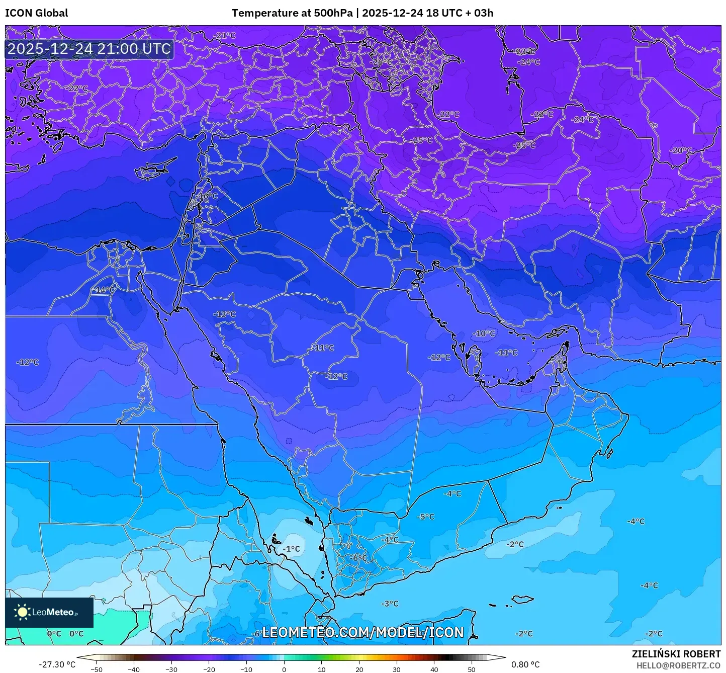 ICON model - Middle East, Temperature at 500hPa