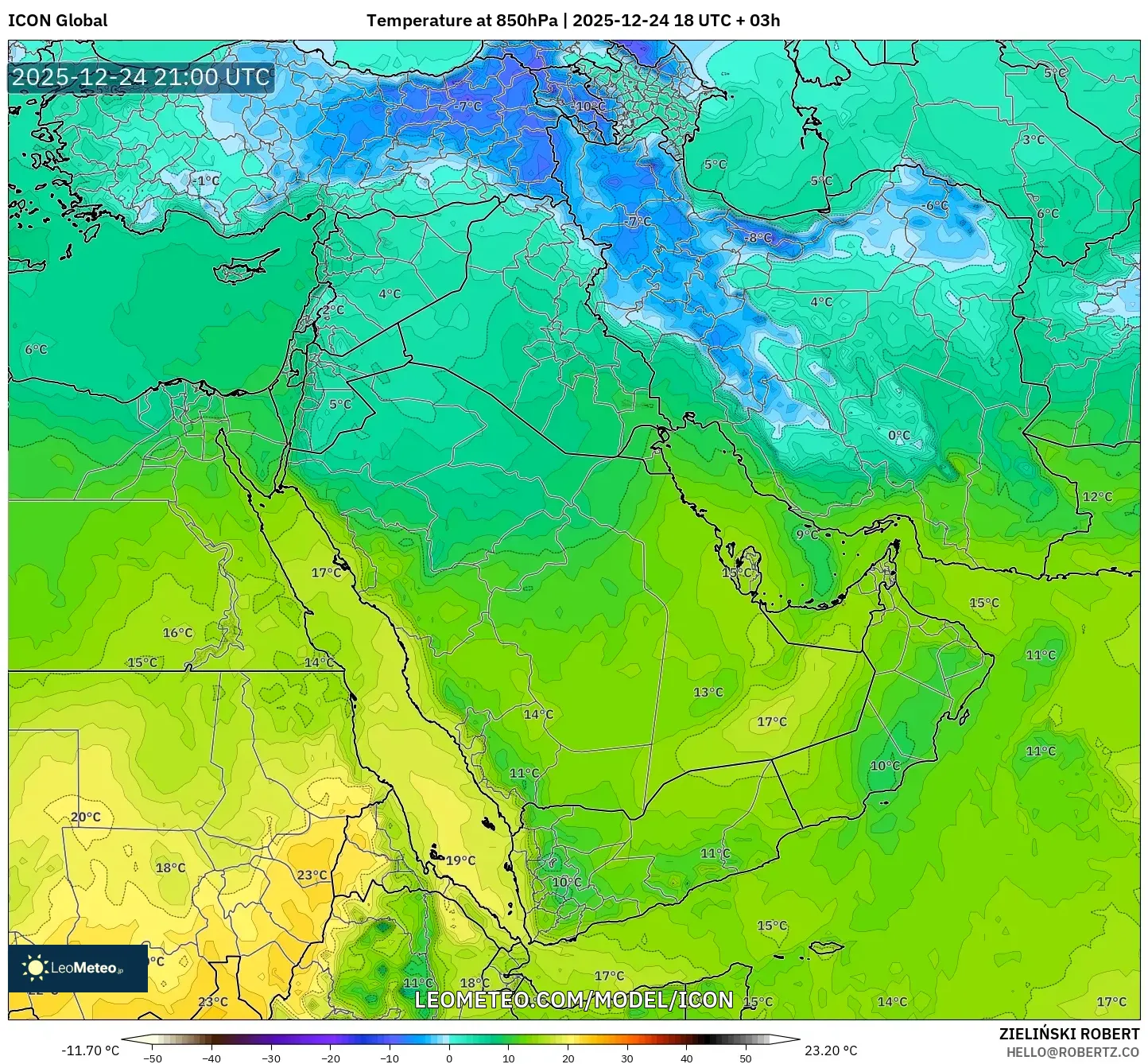 ICON model - Middle East, Temperature at 850hPa
