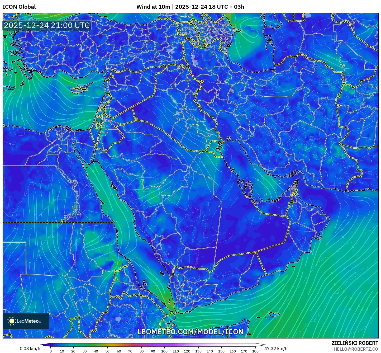ICON model - Middle East, Wind at 10m