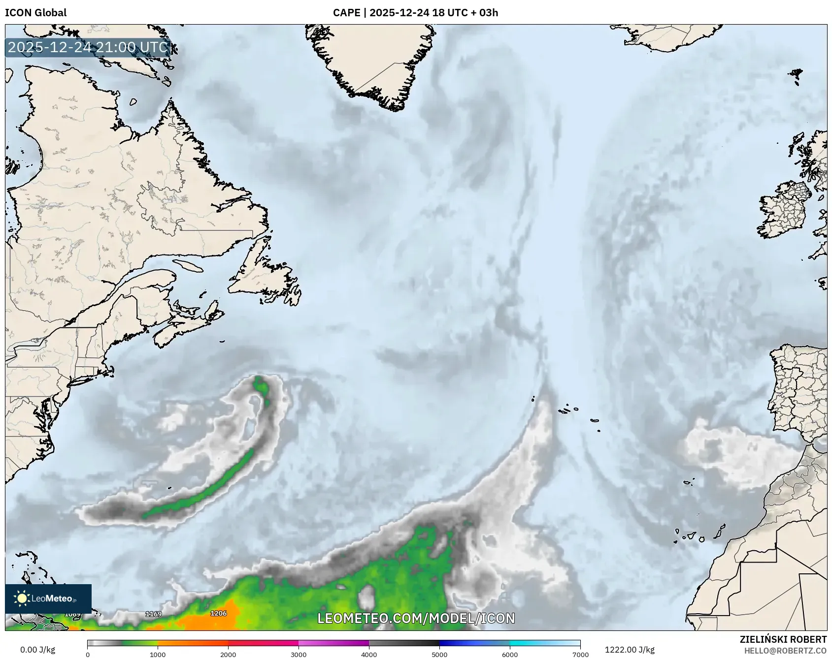 ICON model - North Atlantic, CAPE