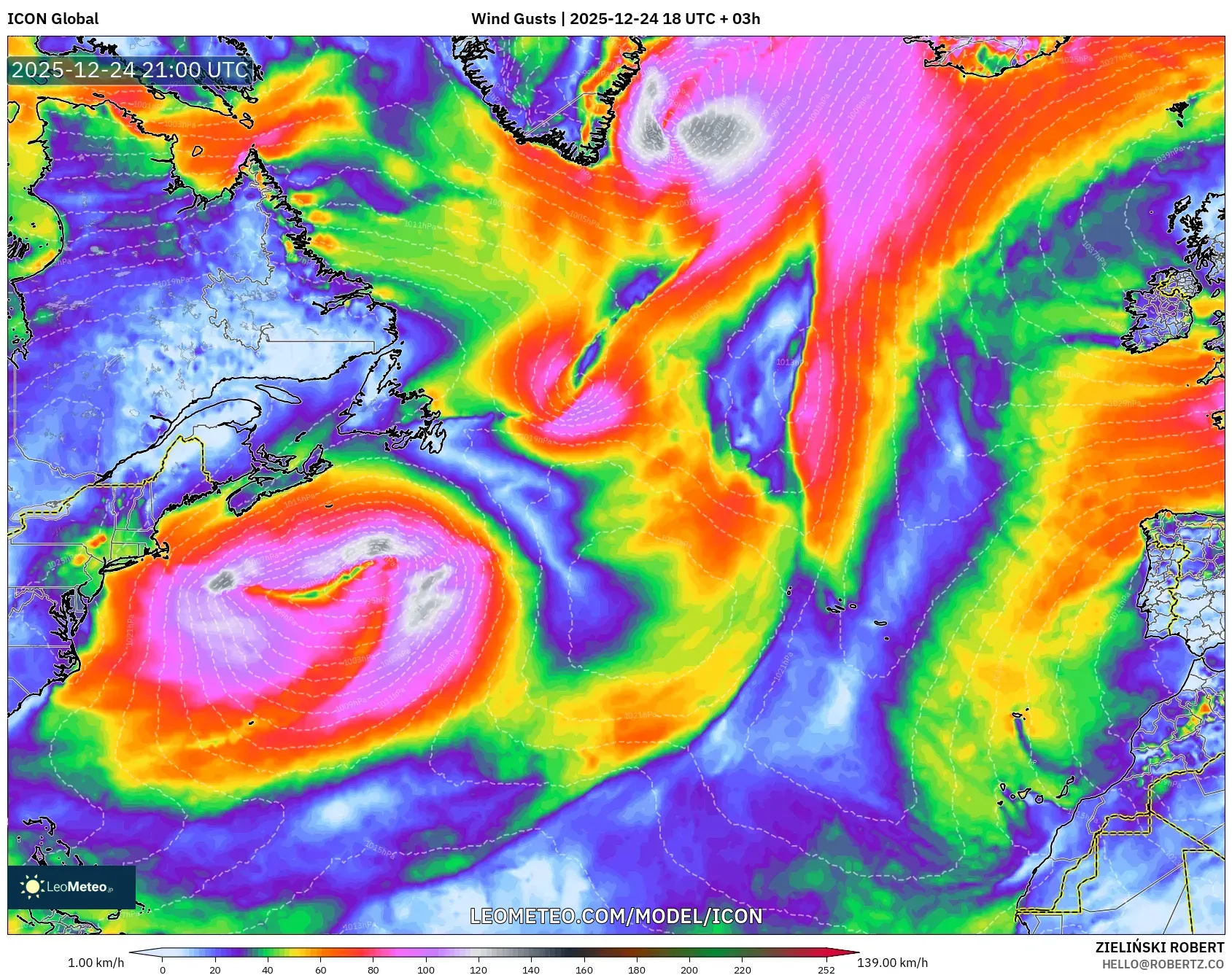 ICON model - North Atlantic, Wind Gusts