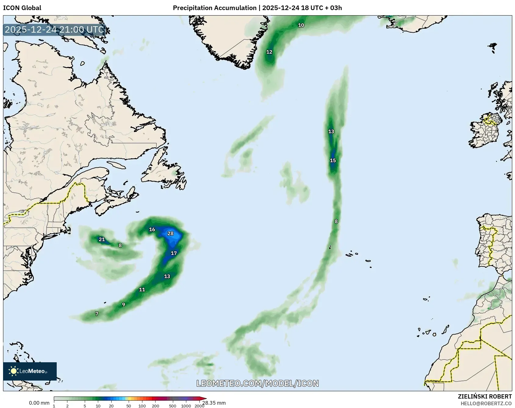 ICON model - North Atlantic, Precipitation Accumulation