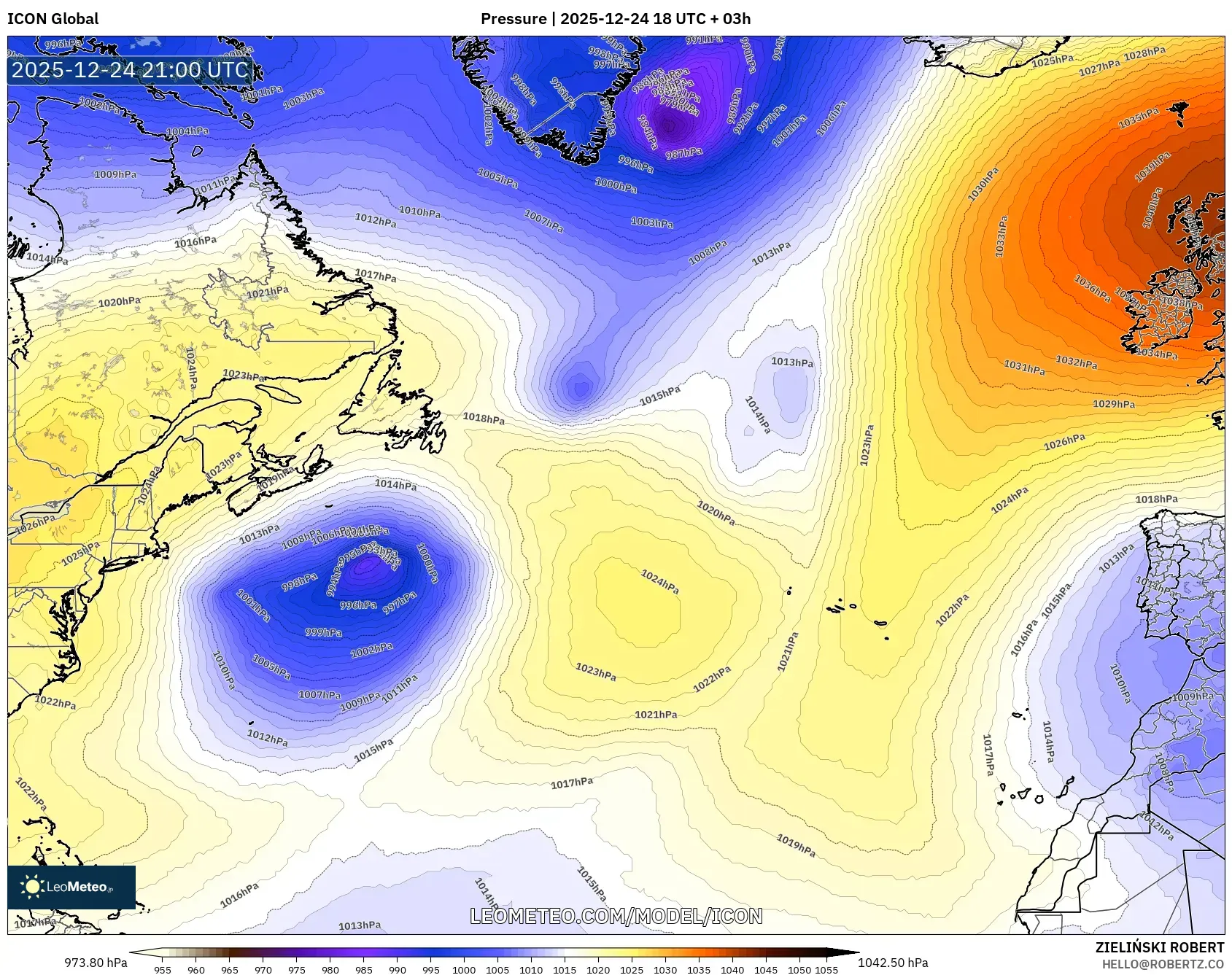 ICON model - North Atlantic, Pressure