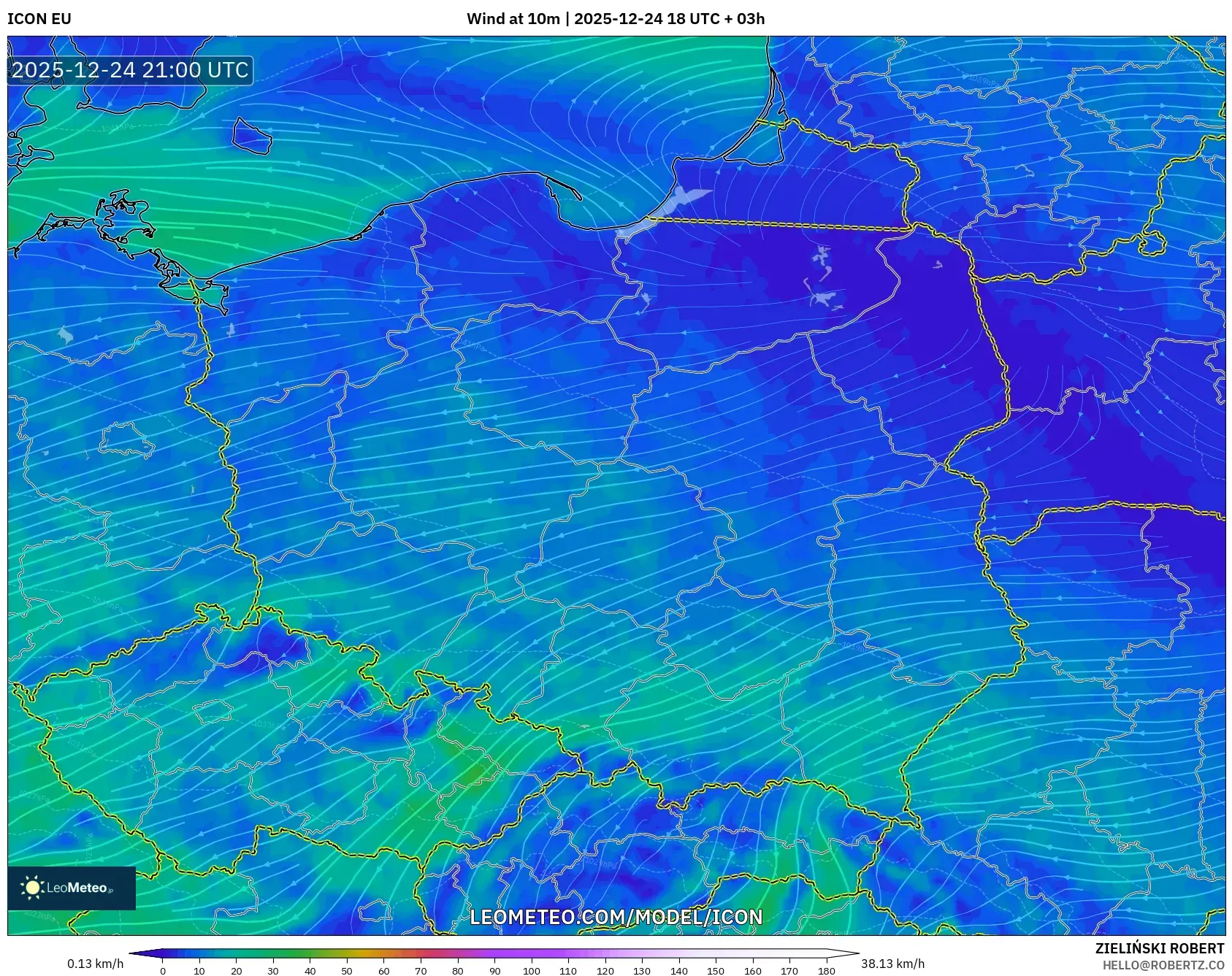 ICON model - Poland, Wind at 10m