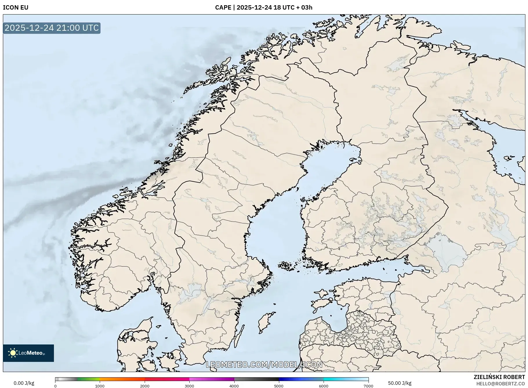 ICON model - Scandinavia, CAPE