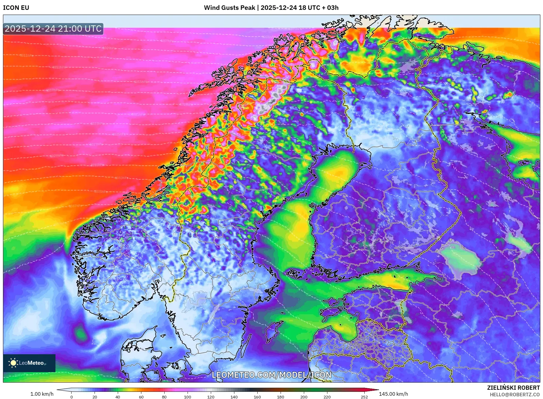 ICON model - Scandinavia, Wind Gusts Peak